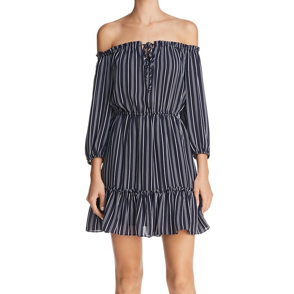 BB Dakota - McKenna Striped Off-the-Shoulder Dress - Picture 1 of 2